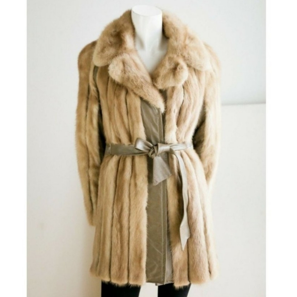 Vintage 1970s Mink & Leather belted Coat